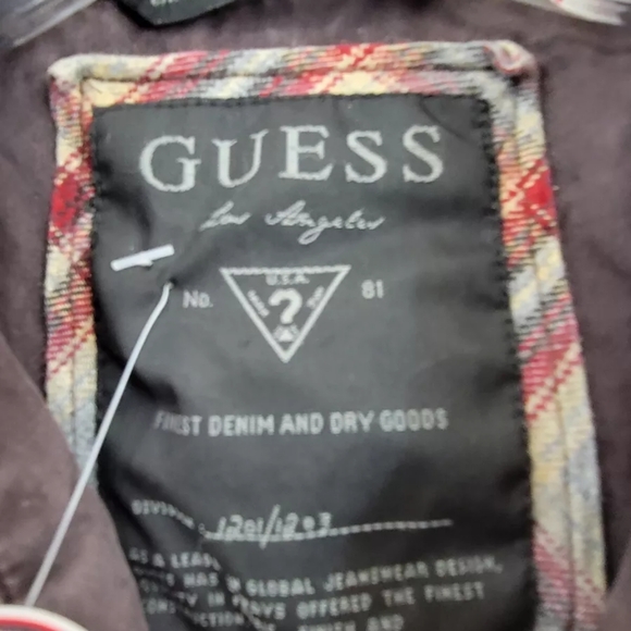 Men's Large GUESS 1981 Brown Snap Button Cotton Dress Shirt future is fierce eUC - Picture 6 of 9